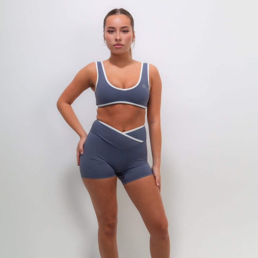 I Am Right Where I Need To Be Slate Blue Butter Shorts - Rockstar Peach