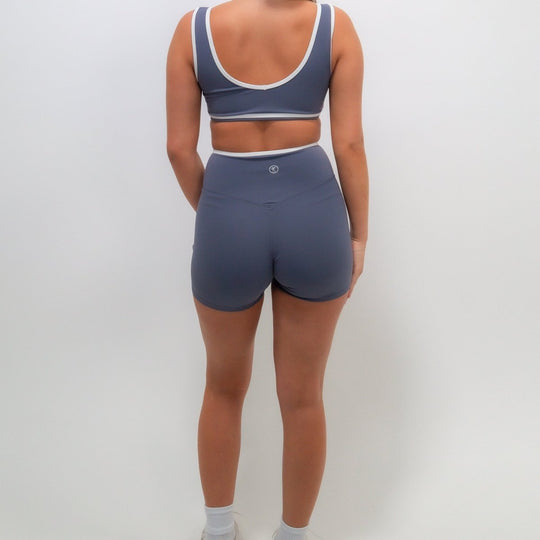 I Am Right Where I Need To Be Slate Blue Butter Shorts - Rockstar Peach