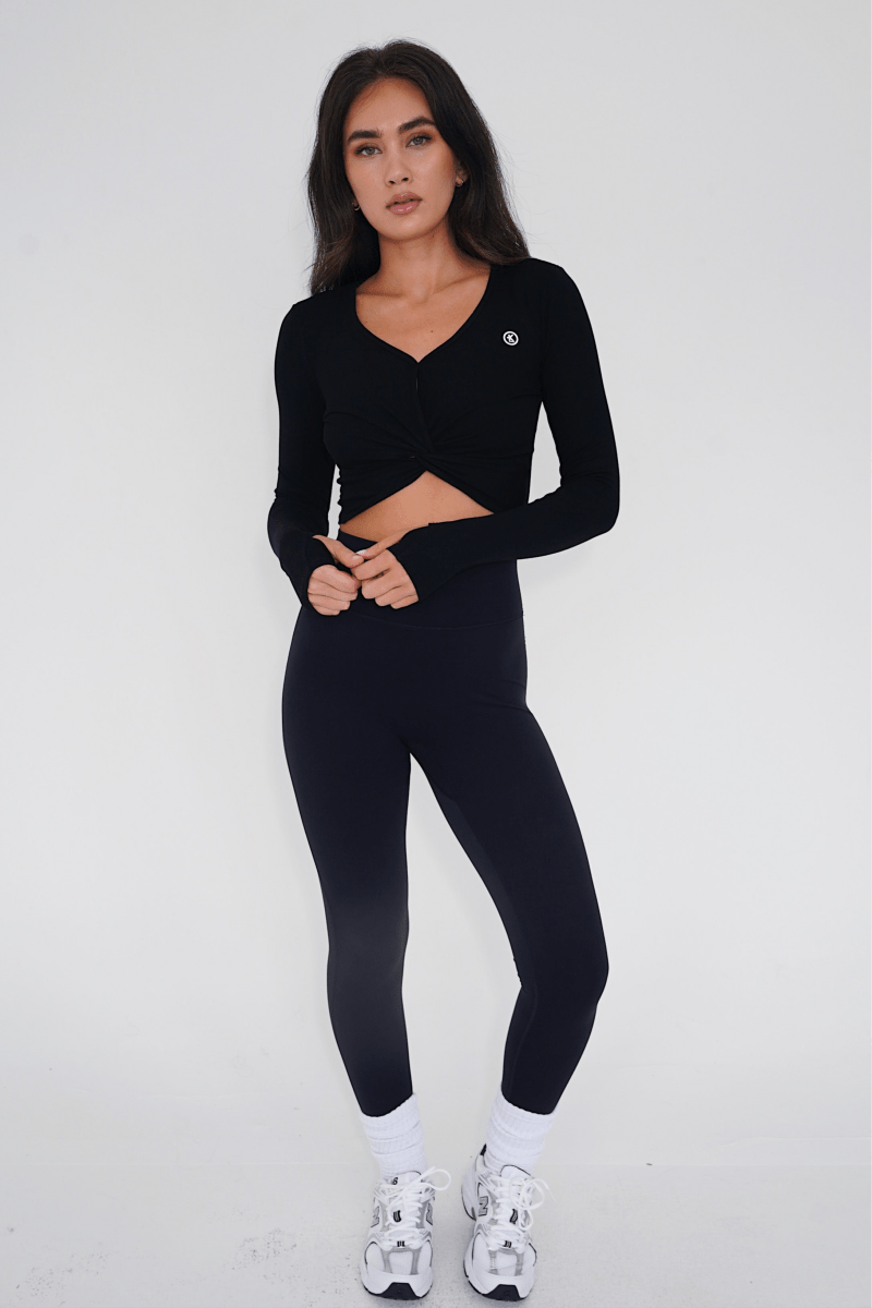 I Release Doubt Buttery Soft Black Long Sleeve Crop Top - Rockstar Peach