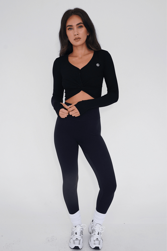 I Release Doubt Buttery Soft Black Long Sleeve Crop Top - Rockstar Peach