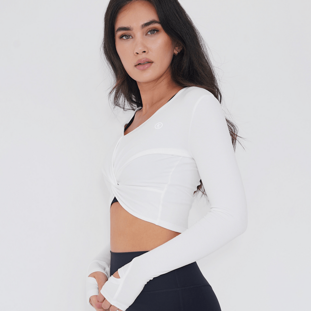 I Release Doubt Buttery Soft White Long Sleeve Crop Top - Rockstar Peach