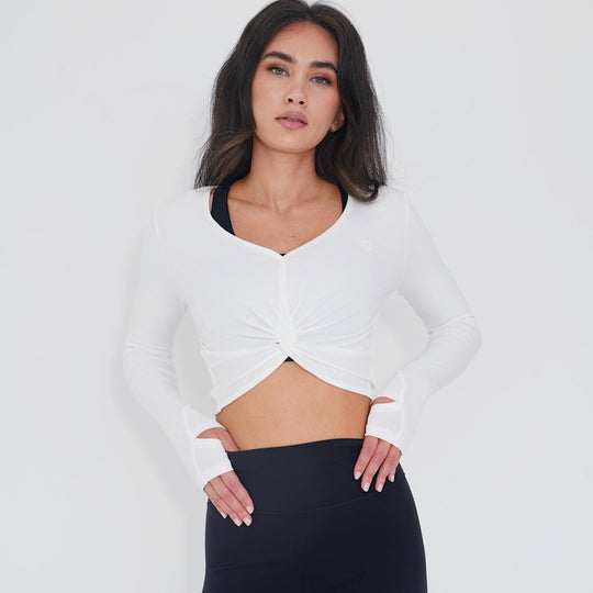 I Release Doubt Buttery Soft White Long Sleeve Crop Top - Rockstar Peach