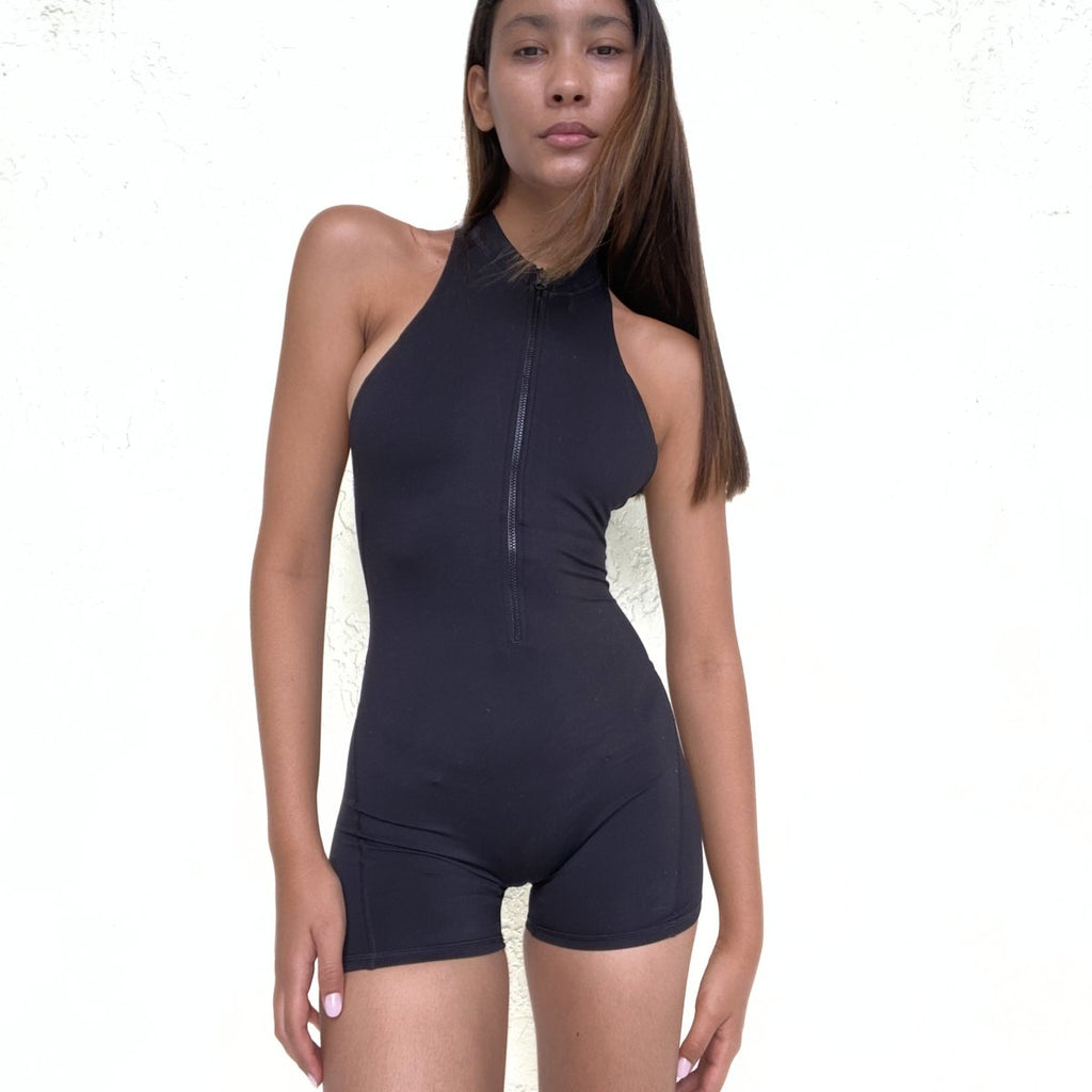 【PORTERNA】Dire Zipper Short One Piece Lola Zip Romper – Sculpting One-Piece Activewear Shorts