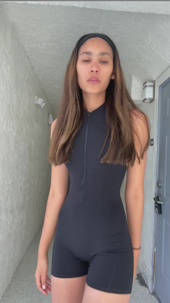 Lola Zip Romper – Sculpting One-Piece Activewear Shorts